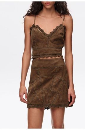 Bimba & Lola Suede Strappy Top With Decorative Stitching in Khaki at Nordstrom, Size Medium Eu