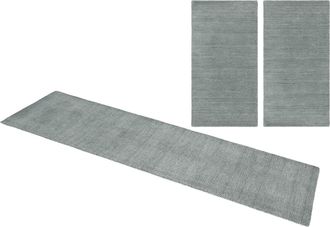 THEKO Bettumrandung »Gabbeh Uni, Handweb Teppich, meliert, reine Wolle« Höhe 14 mm 3 Stk. tlg. Bettvorleger, Uni-Farben, handgewebt, Läufer-Set, Schlafzimme