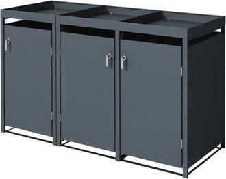 ML Design Ml-design Cobertizo Triple Para Con Techo De Plantaci&oacute;n Cubo De Basura 3x 240l Antracita 200x80x116,3cm Caseta De Acero Para Jard&iacute;n Exterior Contenedo