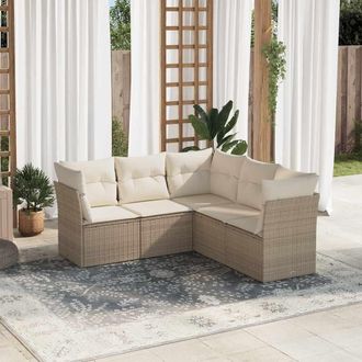 vidaXL Vidaxl - Juego De Sof&aacute;s Jard&iacute;n Con Cojines 5 Pzas Rat&aacute;n Sint&eacute;tico Beige