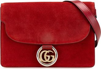 Gucci Pre-owned Womens Suede Crossbody Bag With Gg Logo - Red Leather - One Size