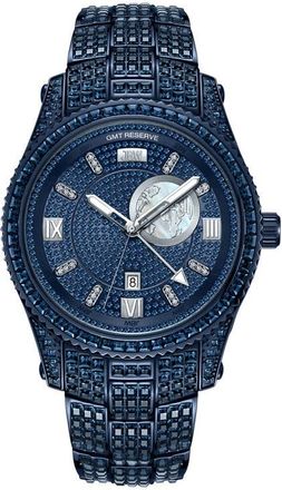 JBW Reserve Jet Setter GMT Diamond & Crystal Bracelet Watch, 46mm in Blue at Nordstrom