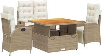 vidaXL Set De Comedor Jard&iacute;n Con Cojines 4 Pzas Rat&aacute;n Sint&eacute;tico Beige Vidaxl