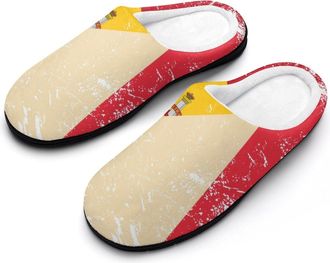 Generic France And Spain Vintage Flag Cotton Slippers for Women Memory Foam Comfy House Shoes with Anti-Skid Rubber Sole