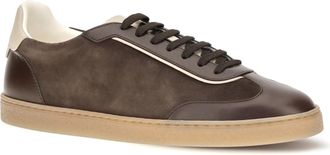 Brunello Cucinelli Mens Leather Sneakers With Suede Details Brown