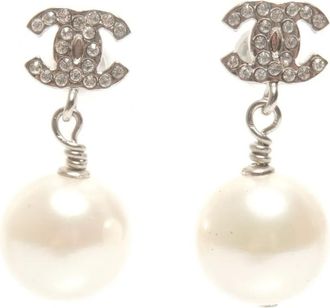 Chanel 2017 CC rhinestone drop earrings - Wit