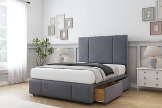 Sloomy Lisbon Plush Divan Set 2 Drawers-54 Headboard-Footboard in Dark Grey | Size: King