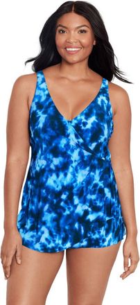 Trimshaper Lola Surplice V-Neck Swimdress in Rinca Rain at Nordstrom, Size 12