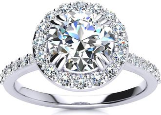 SuperJeweler Lab Grown Diamond Halo Engagement Ring for Women - 925 Sterling Silver, Conflict-Free, Ethical Diamond Jewelry