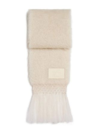 Jil Sander logo-patch fringed scarf - Neutrals