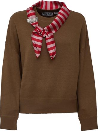 Essentiel Camel Kurtis Wool-Blend Striped Scarf Sweater