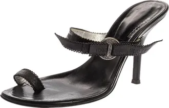 Roberto Cavalli Black Leather Toe Ring Sandals