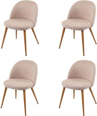 Hhg Set 4x sedie poltroncine 631 design retro anni 50 trapuntate metallo tessuto beige