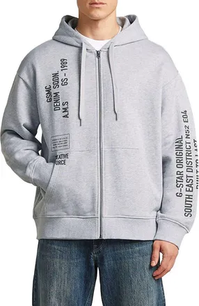 G-Star Stencil Graphic Relaxed Full Zip Hoodie in Light Grey Htr at Nordstrom, Size Xx-Large