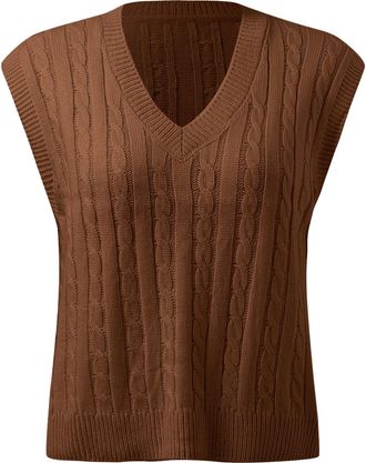 Generic Sleeveless Cardigans Women V Neck Ribbed Knit Split Pullover Sweater Vest Blouse Mens Sweater Vest Jacket (Brown, XL)