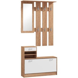 HOMCOM Homcom - Mobile da Ingresso con Scarpiera e Specchio in Legno Bianco e Grigio