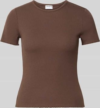 Jake*s Casual T-Shirt mit Wellensaum in Dunkelbraun, Gr&ouml;&szlig;e XXL