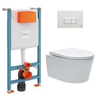 Vitra Bastidor V-fix Core Pack + Sat Inodoro Sin Brida Con Fijaciones Invisibles + Placa, Blanco Brillante (v-fixsatrimless-1) - Vitra