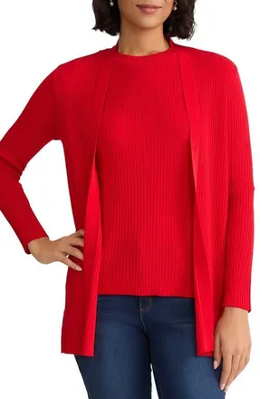 Jones New York Sutton Open Front Rib Cardigan in Rouge at Nordstrom, Size X-Small