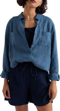 Seasalt Cornwall Hazel Branch Linen Button-Up Shirt in Dusk at Nordstrom, Size 10