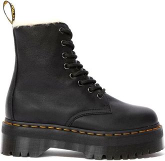 Dr. Martens Jadon Plateau Laarzen met Imitatiebontvoering - Dames - Veterlaarzen - Zwart - 41 EU - Leer - Schoenen