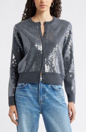 Nordstrom Sequin Wool & Cashmere Cardigan in Grey Dark Charcoal Sequin at Nordstrom Rack, Size Xx-Large
