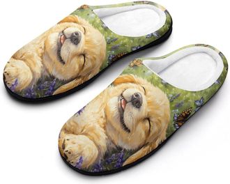 Generic Golden Retrievers Dog Butterflies Hyacinth Slippers Men Winter Warm Cotton Anti-Slip Indoor Slip-Ons House Shoes