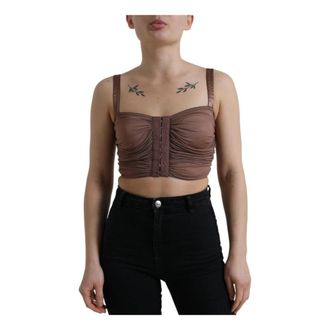 Dolce & Gabbana Bruine Mouwloze Crop Top - Dames - Tops zonder mouwen - Bruin - S - Katoen - Tops