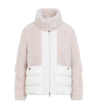Moncler Off White Textured Mock Collar Jacket