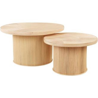 Beliani Set di 2 tavolini da caff&egrave; piano naturale stile boho rattan Ilios