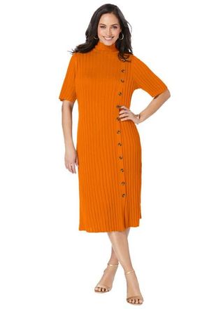 Jessica London Button Front Sweater Dress in Ultra Orange at Nordstrom, Size 20