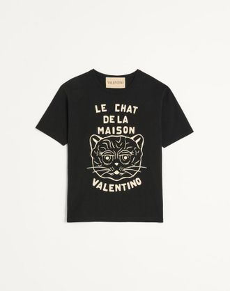 Valentino Cotton T-Shirt With Le Chat De La Maison Print