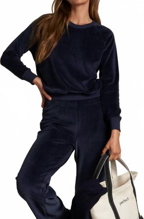 perfectwhitetee Velour Shrunken Raglan Sweatshirt In Navy