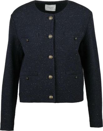 Circolo 1901 Cropped Crew Neck Jacket In Textured Mixed Wool
