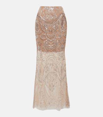 Self Portrait Gonna lunga con ricamo e paillettes