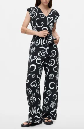 Desigual Printed Belted Jumpsuit in Black at Nordstrom, Size X-Small