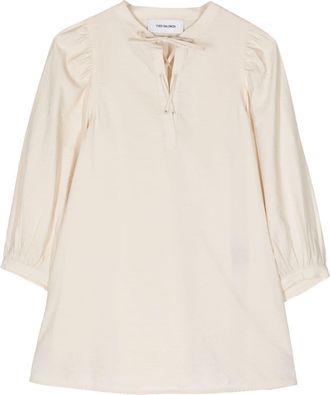 Yves Salomon tie-neck silk seersucker blouse - women - Polyamide/Silk - 40 - Neutrals