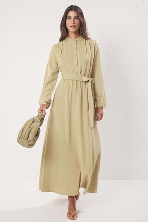 Trendyol Modest Dames Kaki Effen Maxi Lang Casual Skater Modest Jurken