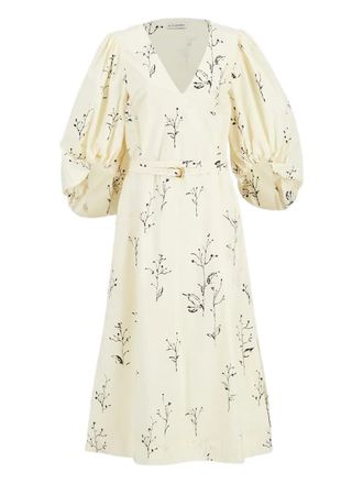 Altuzarra floral-print puff-sleeve midi dress - White
