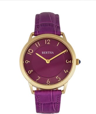 Bertha Sunglasses Abby Swiss Leather-Band Watch in Gold/fuchsia at Nordstrom
