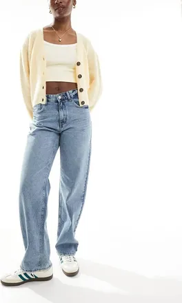 Only Ella mid rise straight fit jeans in mid blue