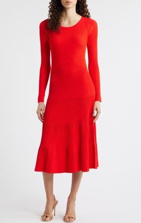 Elie Tahari The Delaney Long Sleeve Rib Sweater Dress in Red Bliss at Nordstrom Rack, Size X-Large
