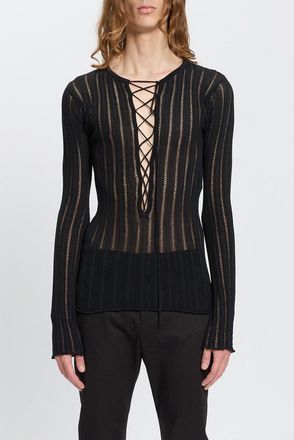 Ann Demeulemeester Kell Open Rib Laced up Serafino Knit Top
