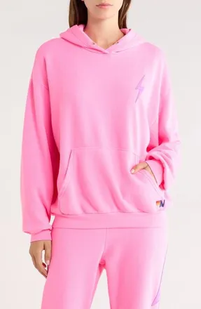 Aviator Nation Bolt Stitch Hoodie in Neon Pink/purple at Nordstrom, Size Xx-Large