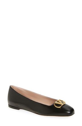 Valentino Garavani VLOGO Ballerina Flat in Black at Nordstrom, Size 10.5Us