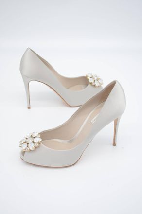 Dolce & Gabbana Womens Open Peep Toe Heels - Light Grey Viscose - Size 38.5 EU/IT
