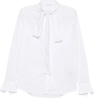 7 For All Mankind Strik met strikdetail - Dames - Blouses - Wit - M - Katoen - Overhemden