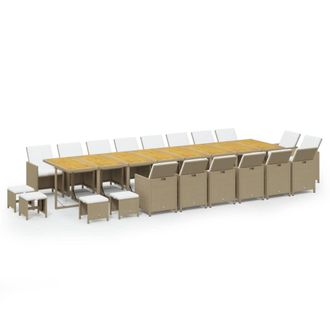 vidaXL Set Comedor De Jard&iacute;n 21 Pzas Con Cojines Rat&aacute;n Sint&eacute;tico Beige Vidaxl