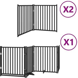 vidaXL Dog Gate with Door Foldable 8 Panels Black 640 cm Poplar Wood vidaXL