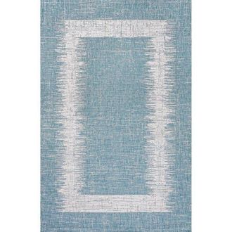 Jonathan Y Designs Scandi Minimalist Border Indoor/Outdoor Area Rug in Aqua/ivory at Nordstrom, Size 2Ft 0In X 8Ft 0In